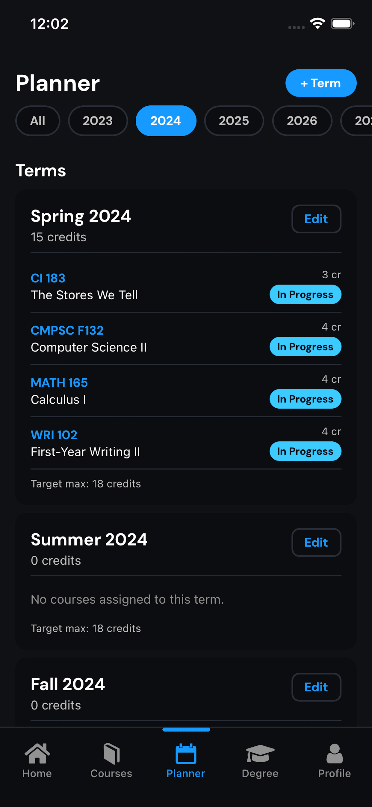 Planner screen